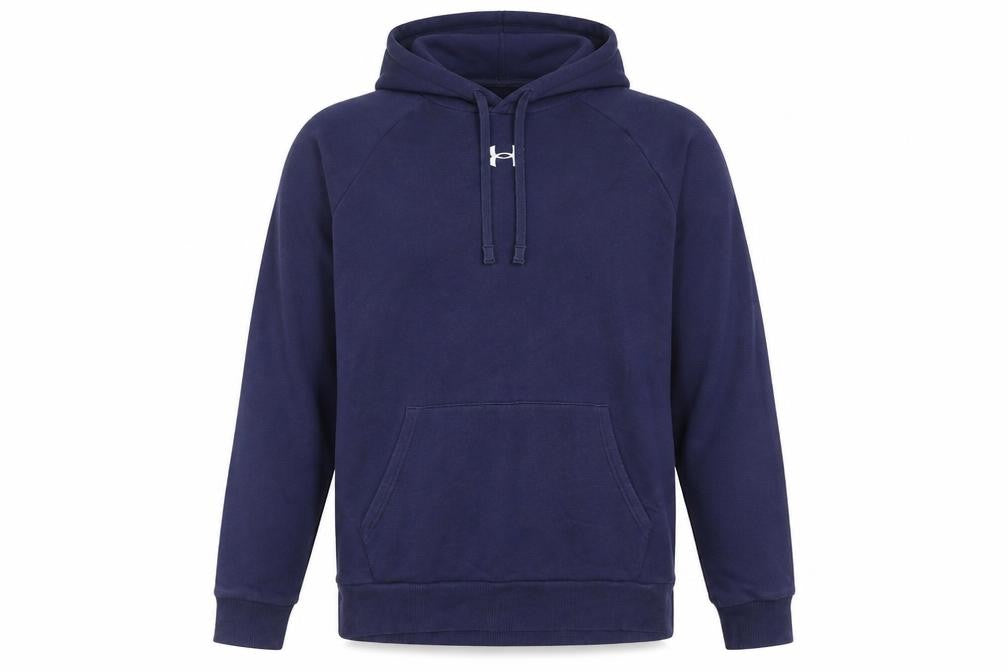 Front view of Under Armour Men’s Blue Pullover Hoodie, size M, Regular Fit
