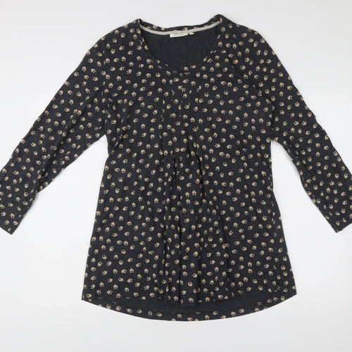 Adini Womens Black Floral Cotton Shift Dress L Long Sleeve