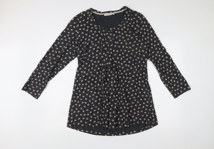 Adini Womens Black Floral Cotton Shift Dress L Long Sleeve