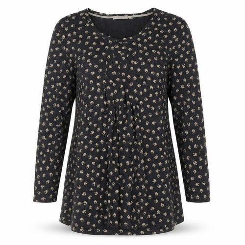 Adini Womens Black Floral Cotton Shift Dress L Long Sleeve