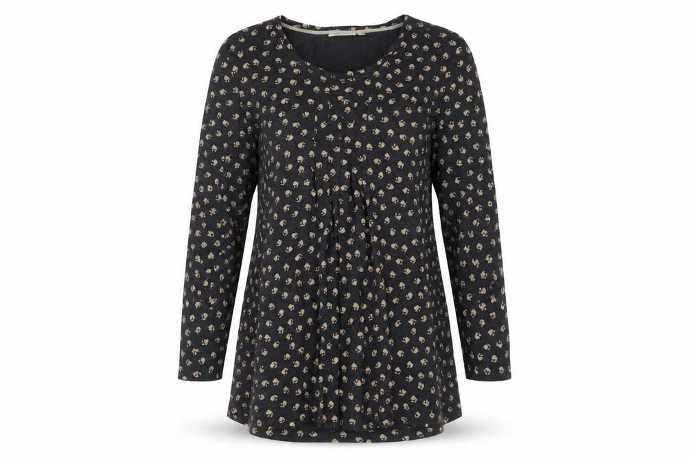 Adini Womens Black Floral Cotton Shift Dress L Long Sleeve