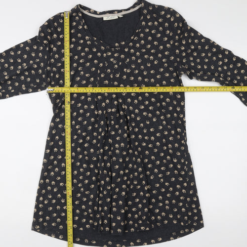 Adini Womens Black Floral Cotton Shift Dress L Long Sleeve