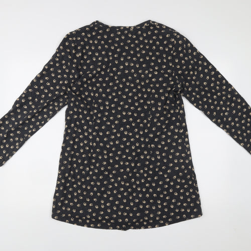 Adini Womens Black Floral Cotton Shift Dress L Long Sleeve