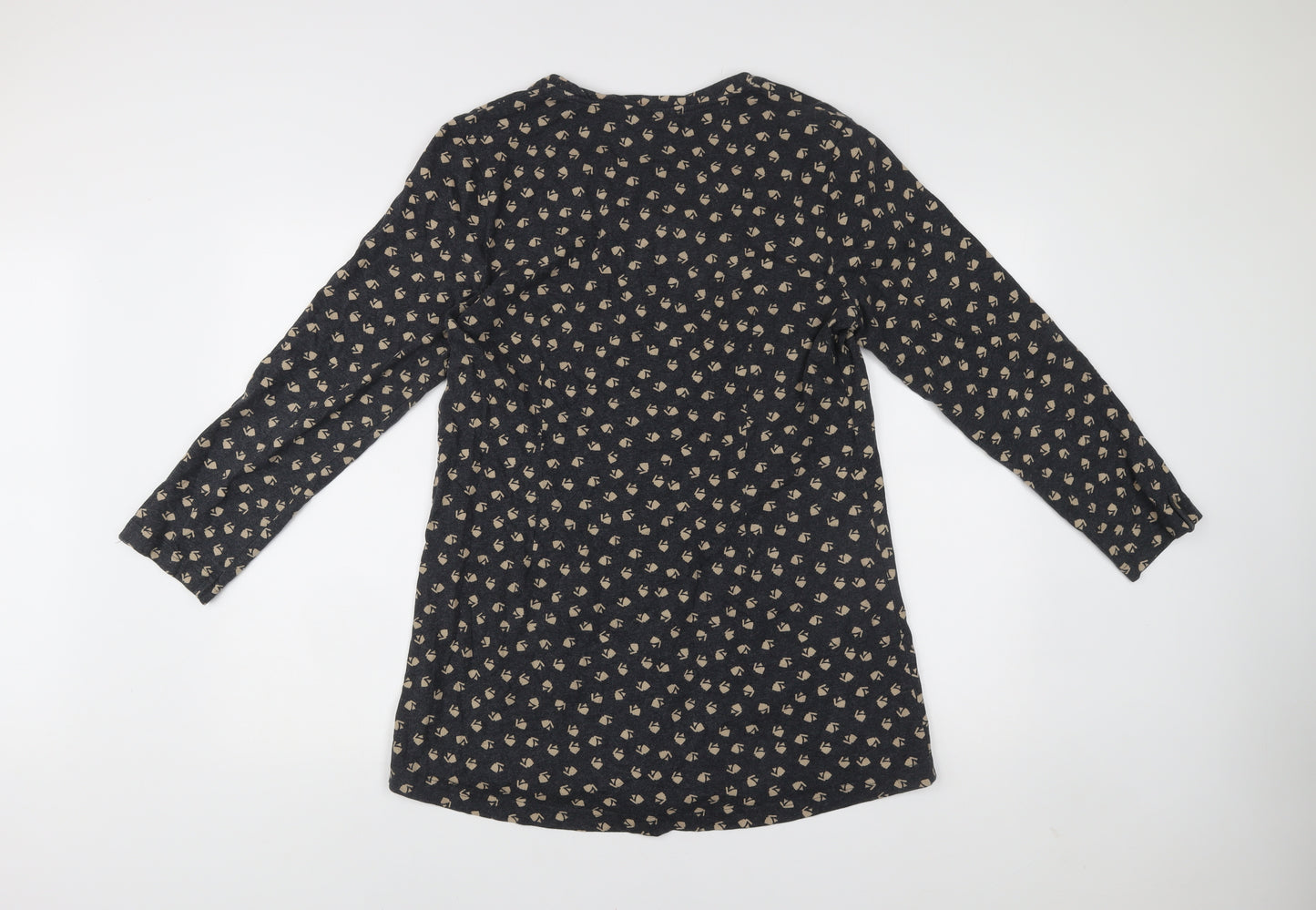 Adini Womens Black Floral Cotton Shift Dress L Long Sleeve