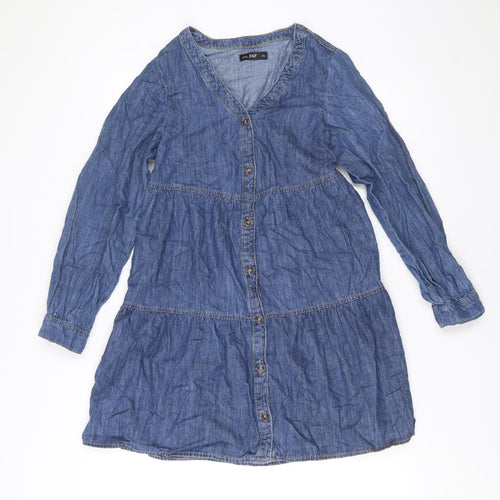 F&F Women’s Blue Denim Shirt Dress UK 6 Long Sleeve Casual