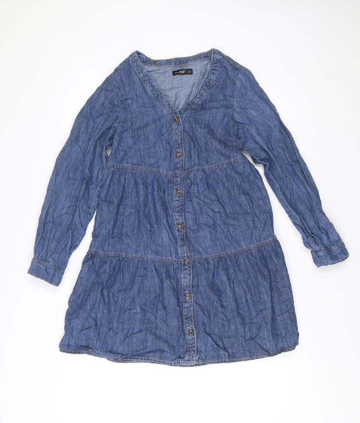F&F Women’s Blue Denim Shirt Dress UK 6 Long Sleeve Casual