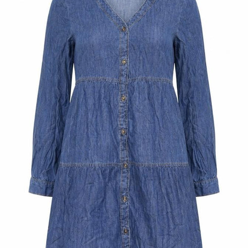 F&F Women’s Blue Denim Shirt Dress UK 6 Long Sleeve Casual