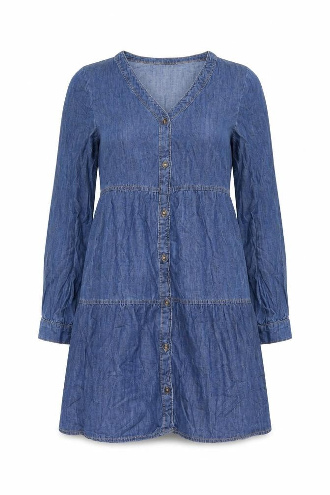 F&F Women’s Blue Denim Shirt Dress UK 6 Long Sleeve Casual