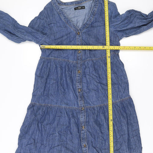 F&F Women’s Blue Denim Shirt Dress UK 6 Long Sleeve Casual