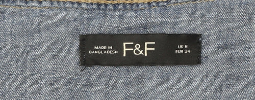 F&F Women’s Blue Denim Shirt Dress UK 6 Long Sleeve Casual