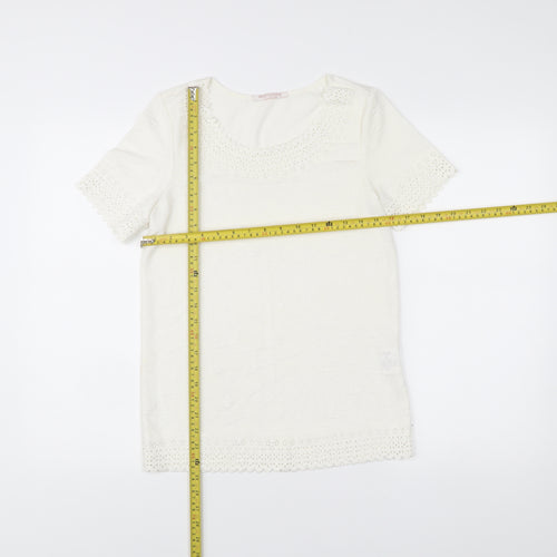 Anna Rose Women’s Ivory Crochet Trim Short Sleeve T-Shirt S