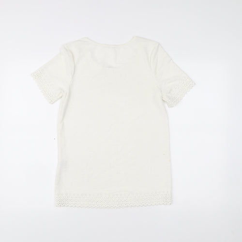 Anna Rose Women’s Ivory Crochet Trim Short Sleeve T-Shirt S