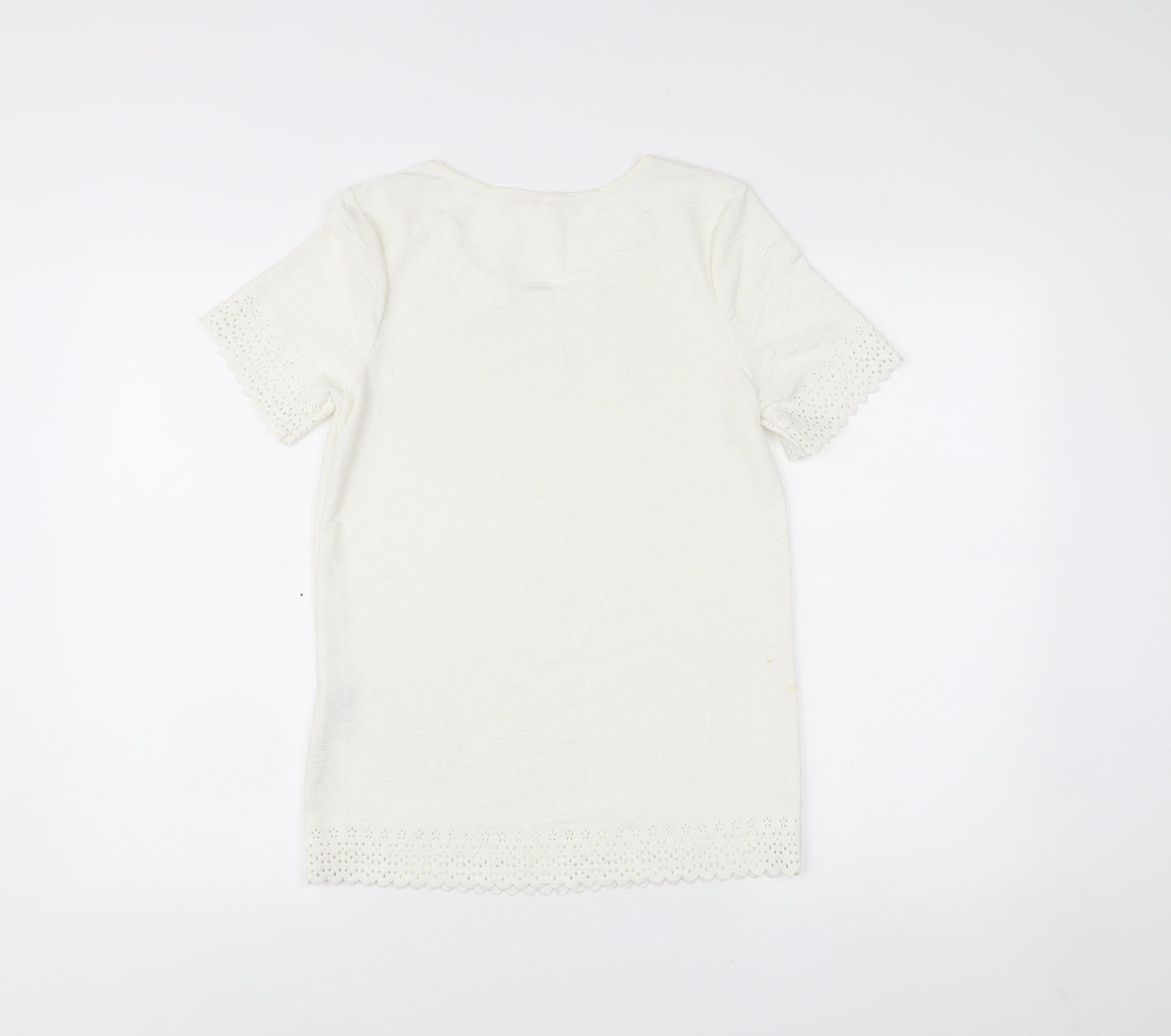 Anna Rose Women’s Ivory Crochet Trim Short Sleeve T-Shirt S