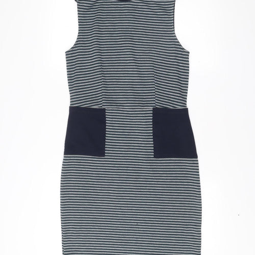 Tu Women Blue Stripe Shift Dress Size 8 Knee Length Sleeveless