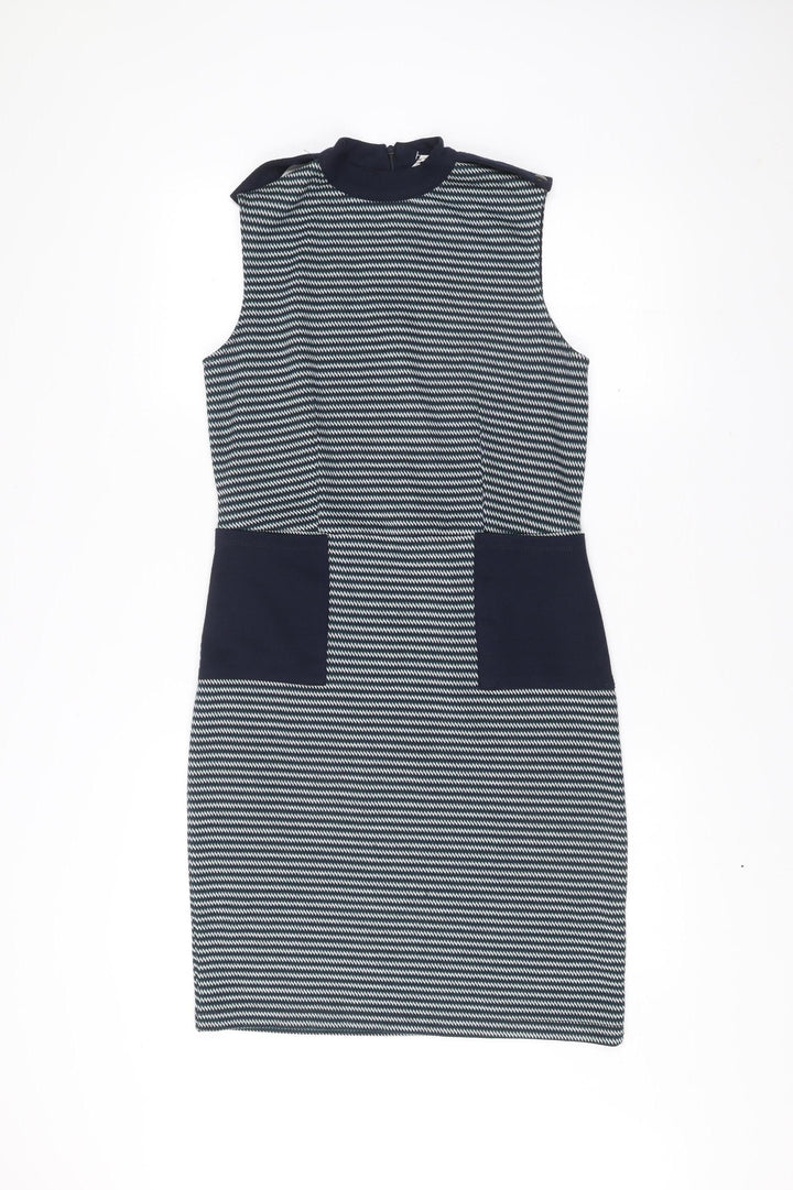 Tu Women Blue Stripe Shift Dress Size 8 Knee Length Sleeveless