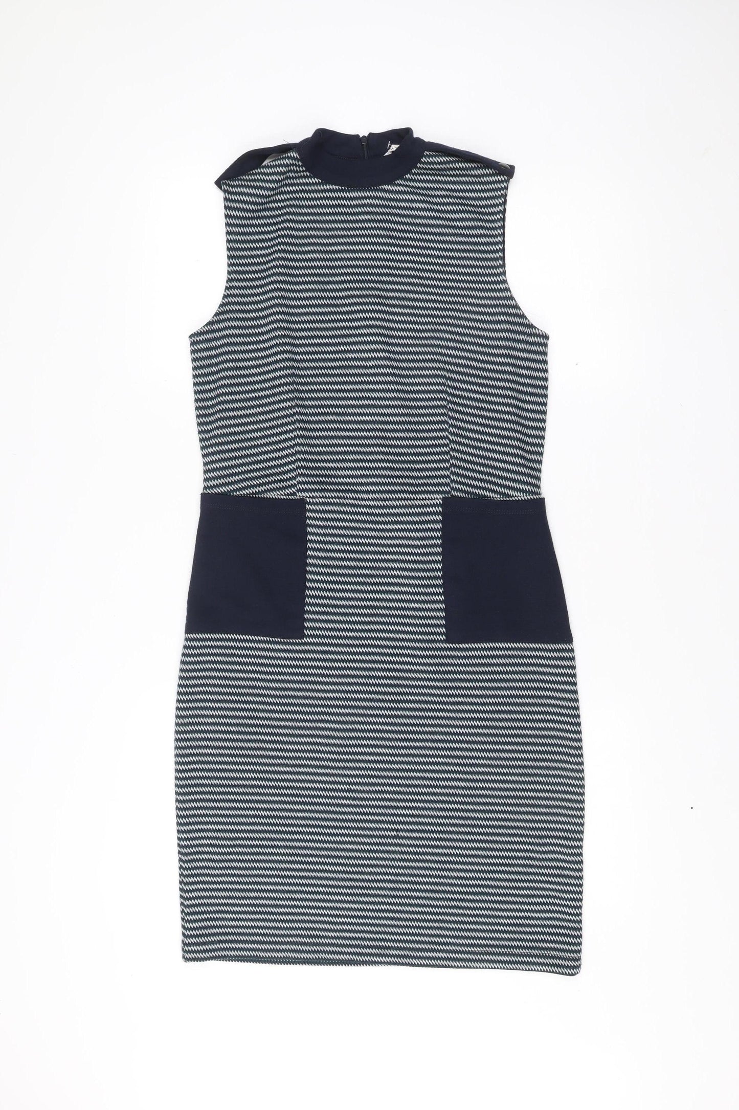 Tu Women Blue Stripe Shift Dress Size 8 Knee Length Sleeveless