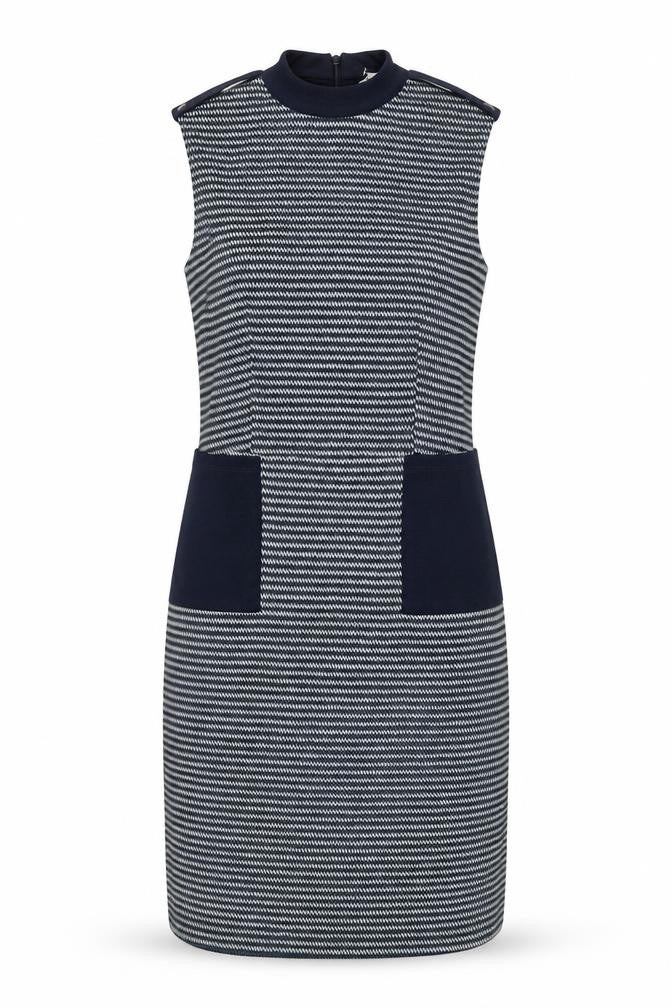 Tu Women Blue Stripe Shift Dress Size 8 Knee Length Sleeveless