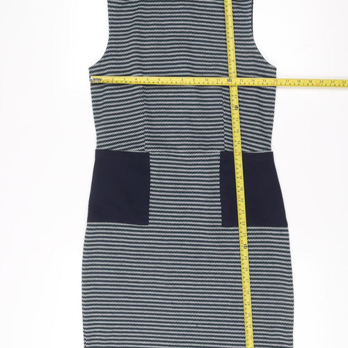 Tu Women Blue Stripe Shift Dress Size 8 Knee Length Sleeveless