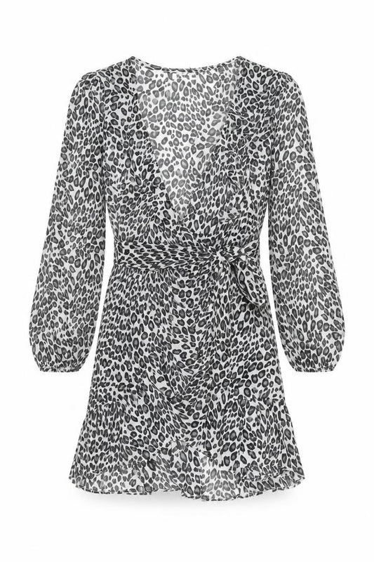 Front view of Kilibbi Women's Black Leopard Print Short A-Line Dress S