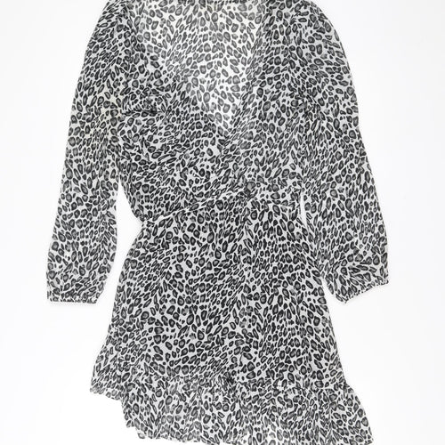 Kilibbi Women's Black Leopard Print Short A-Line Dress S