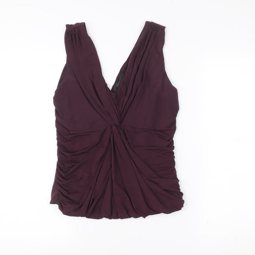 Coast Womens Purple Size 14 Sleeveless V-Neck Ruched Wrap Blouse