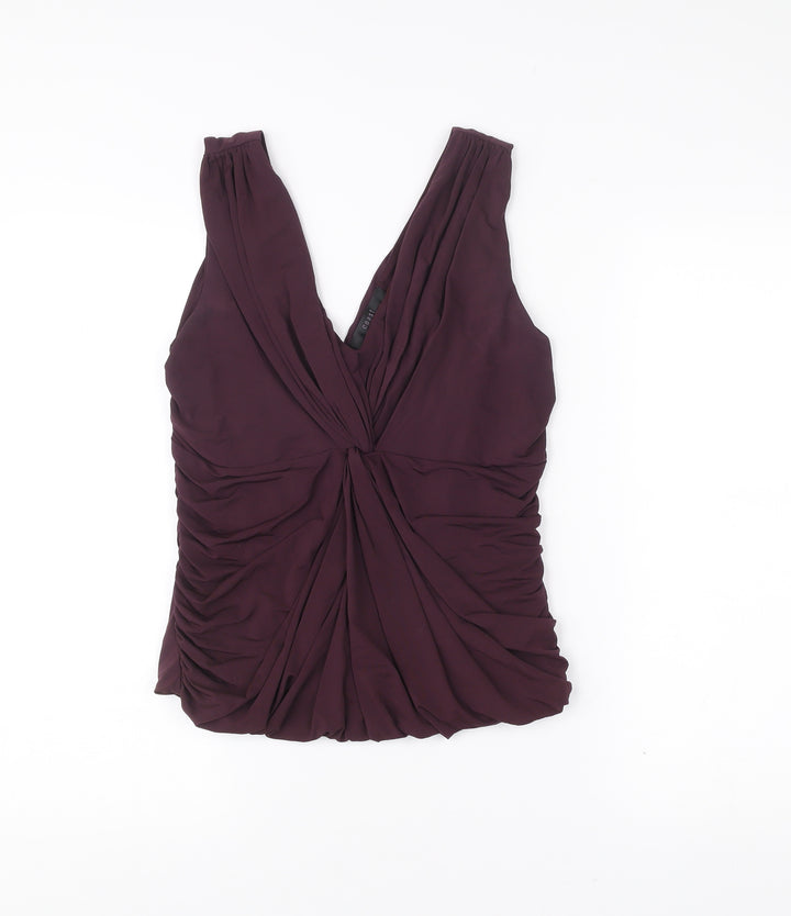 Coast Womens Purple Size 14 Sleeveless V-Neck Ruched Wrap Blouse