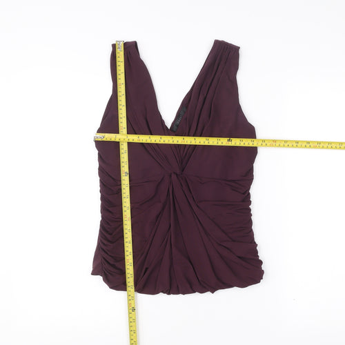 Coast Womens Purple Size 14 Sleeveless V-Neck Ruched Wrap Blouse