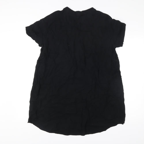 H&M Women Black Viscose Shift Dress Size 12 Short Sleeve V-Neck
