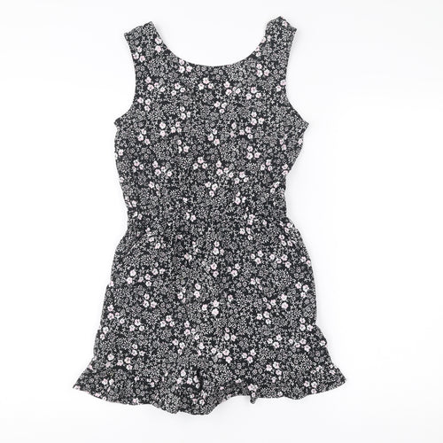 Next Girls Black Floral Playsuit 10 Years Sleeveless Summer One-Piece