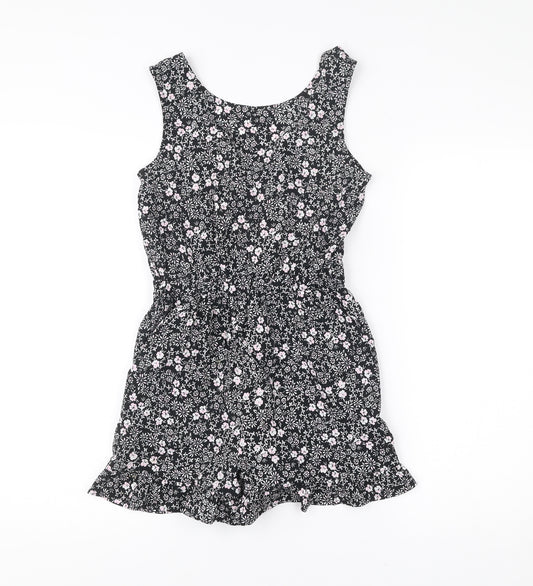Next Girls Black Floral Playsuit 10 Years Sleeveless Summer One-Piece