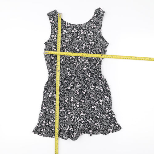 Next Girls Black Floral Playsuit 10 Years Sleeveless Summer One-Piece
