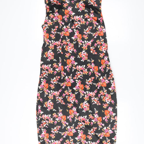F&F Womens Black Floral Sheath Dress Size 12 Sleeveless Scoop Neck