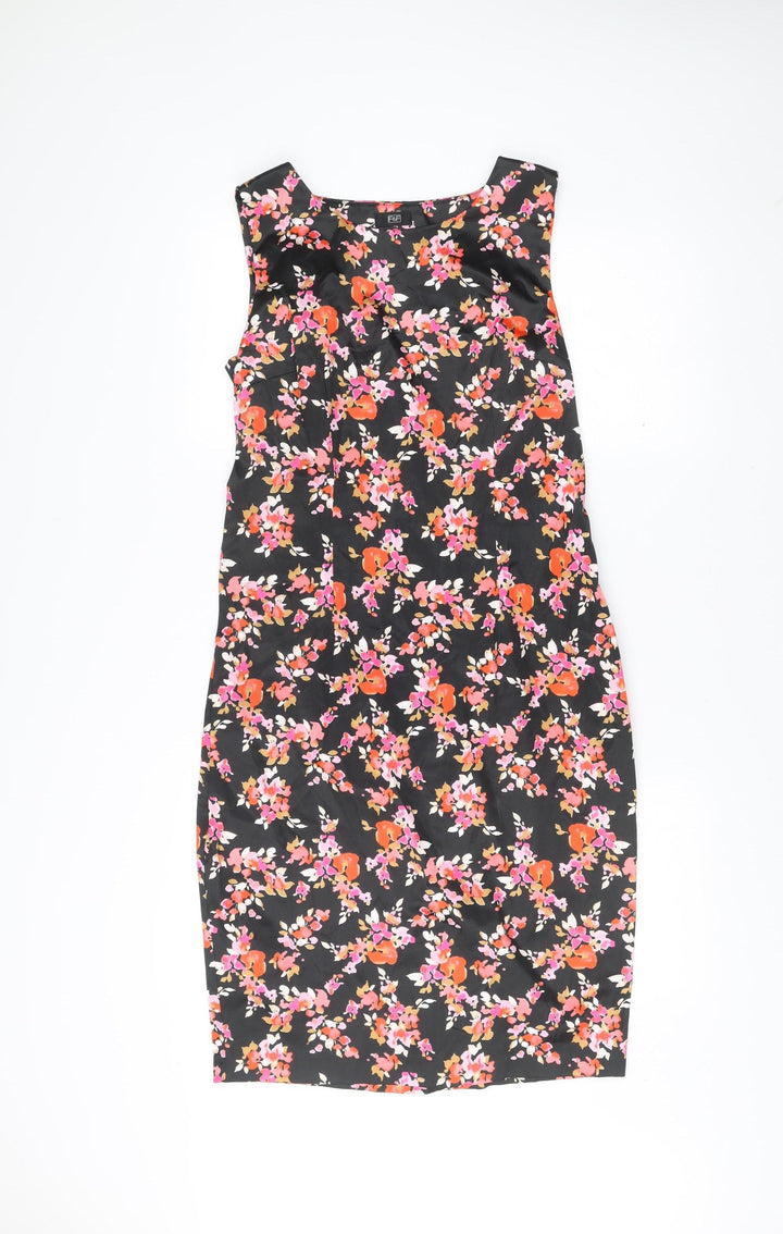 F&F Womens Black Floral Sheath Dress Size 12 Sleeveless Scoop Neck