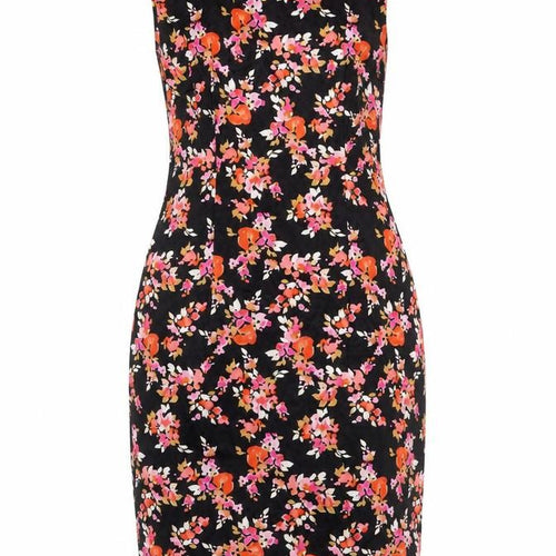 F&F Womens Black Floral Sheath Dress Size 12 Sleeveless Scoop Neck