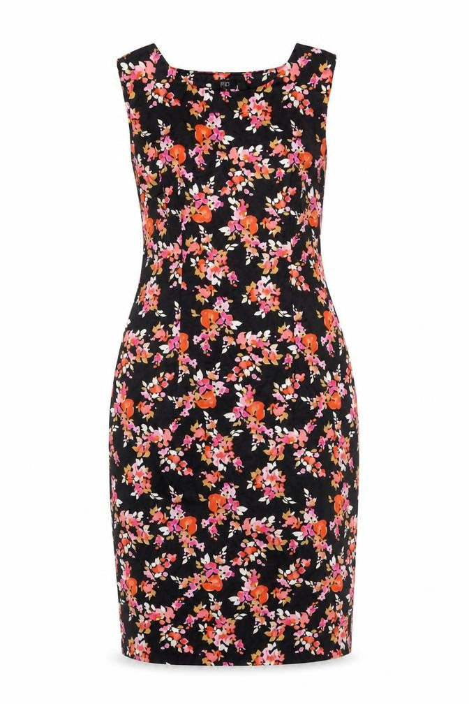 F&F Womens Black Floral Sheath Dress Size 12 Sleeveless Scoop Neck