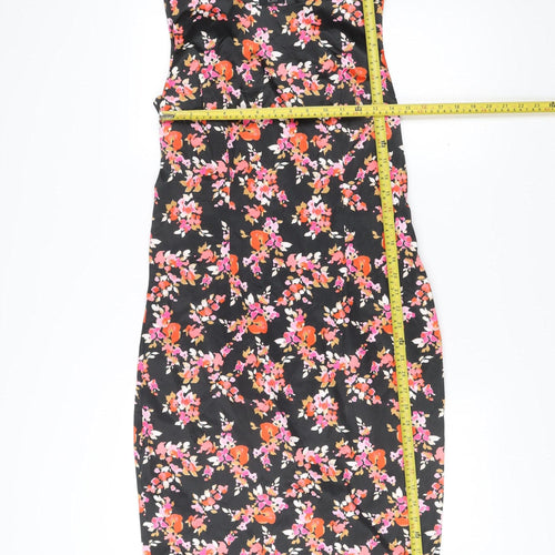 F&F Womens Black Floral Sheath Dress Size 12 Sleeveless Scoop Neck