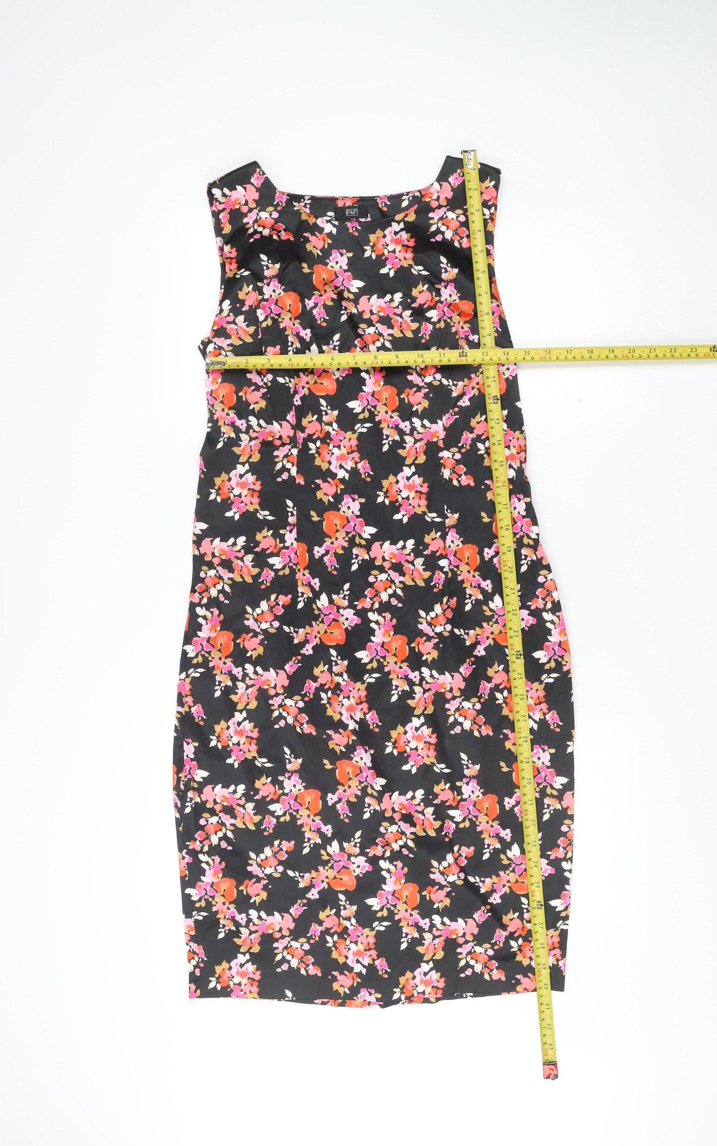 F&F Womens Black Floral Sheath Dress Size 12 Sleeveless Scoop Neck