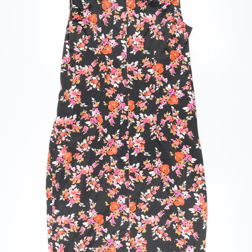 F&F Womens Black Floral Sheath Dress Size 12 Sleeveless Scoop Neck