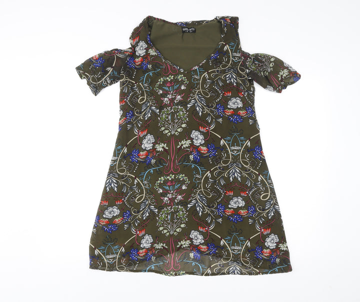 Select Women’s Multicoloured Floral Shift Dress Size 8 V-Neck