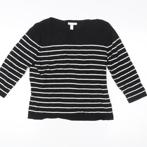 H&M Women Black White Striped Pullover Jumper Size 12 3/4 Sleeve