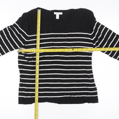 H&M Women Black White Striped Pullover Jumper Size 12 3/4 Sleeve