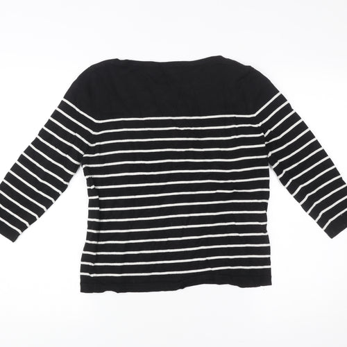 H&M Women Black White Striped Pullover Jumper Size 12 3/4 Sleeve