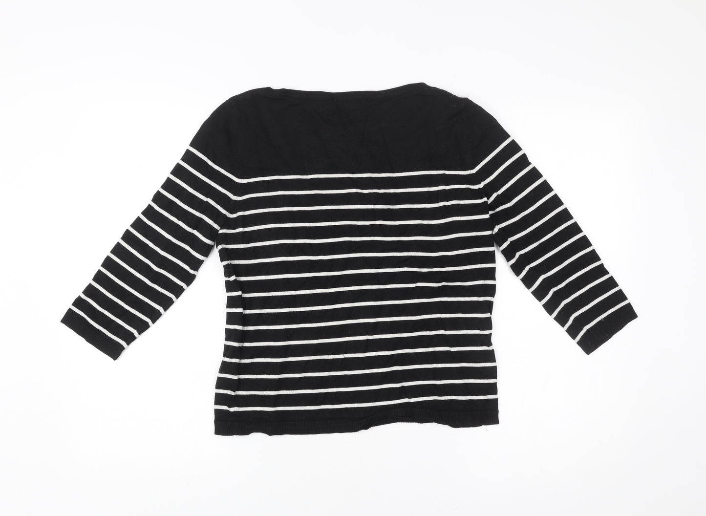 H&M Women Black White Striped Pullover Jumper Size 12 3/4 Sleeve