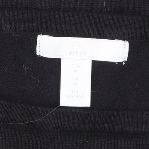 H&M Women Black White Striped Pullover Jumper Size 12 3/4 Sleeve