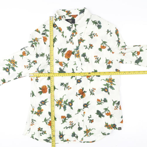 Superdry Womens White Floral Button-Up Shirt UK 12 Long Sleeve