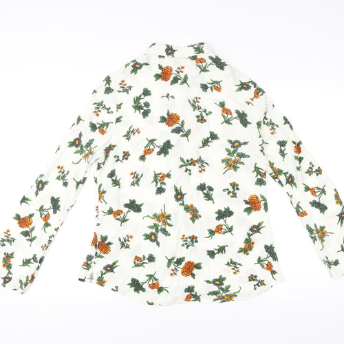 Superdry Womens White Floral Button-Up Shirt UK 12 Long Sleeve