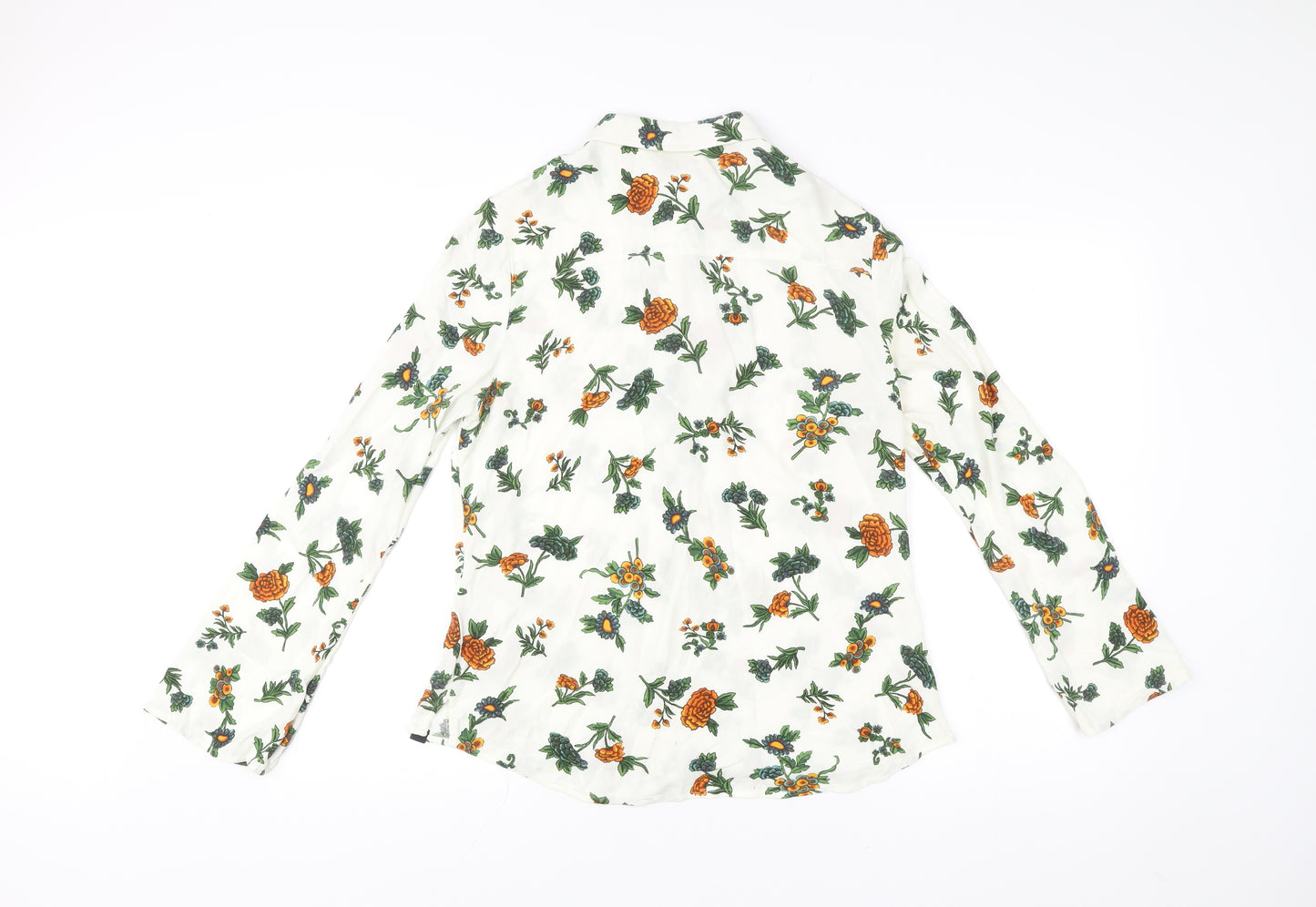 Superdry Womens White Floral Button-Up Shirt UK 12 Long Sleeve