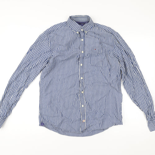 Tommy Hilfiger Men’s Blue Striped Dress Shirt M Long Sleeve Cotton