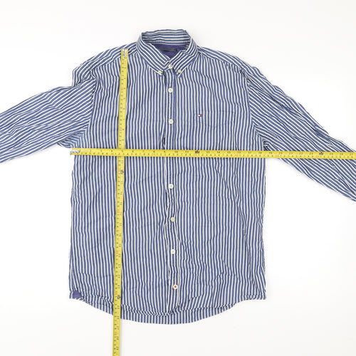 Tommy Hilfiger Men’s Blue Striped Dress Shirt M Long Sleeve Cotton