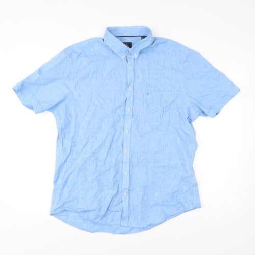 King's Road Men's Blue XL 43-44" Button-Up Linen Cotton Shirt